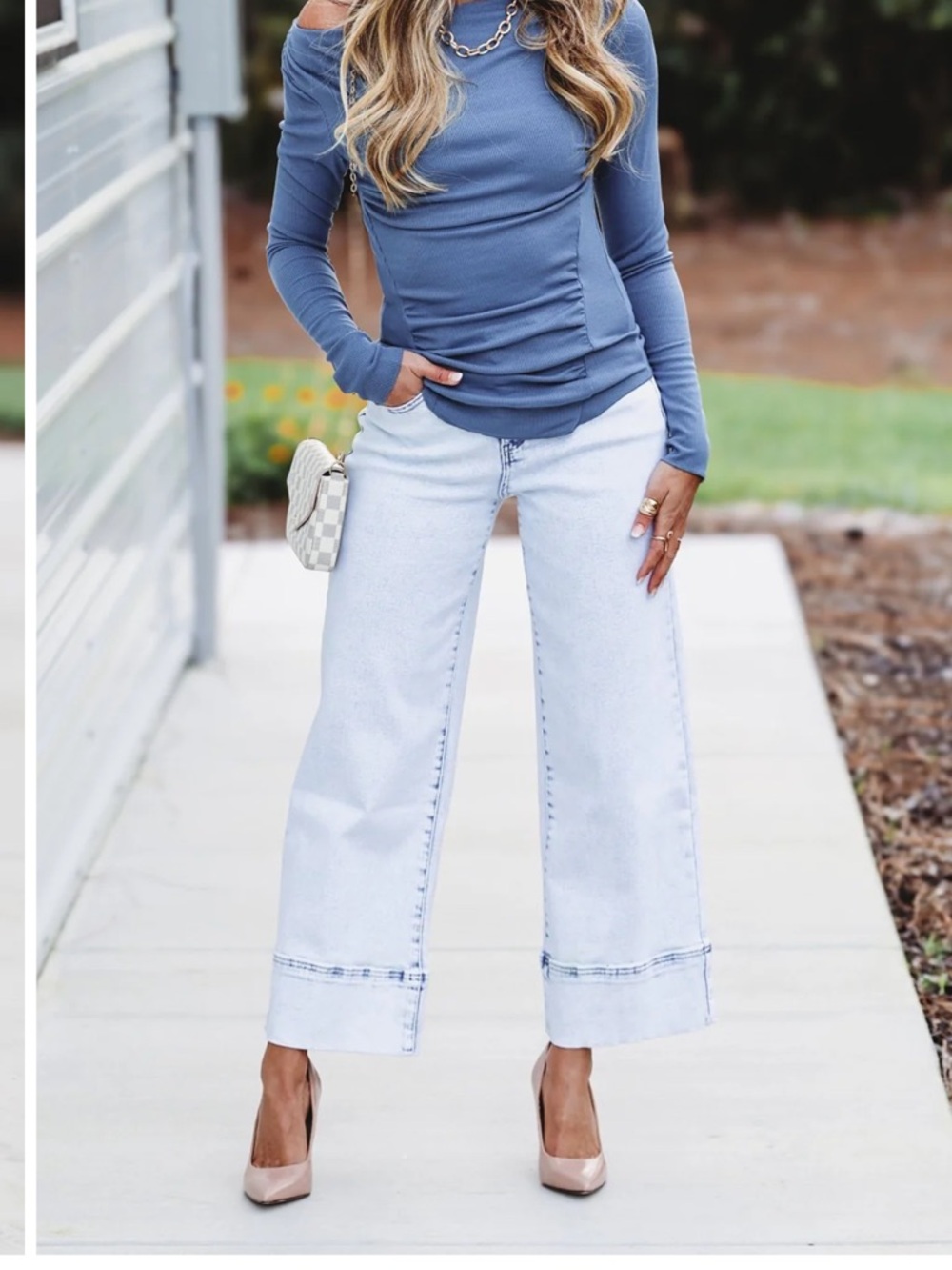 KANCAN Kassie High Rise Cropped Wide Leg blue Jeans 3 light wash cotton spandex - Picture 4 of 14